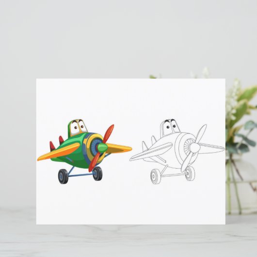 Schattigee Cartoon vliegtuig kleurplaat (Staand voorkant)