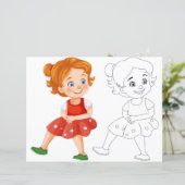 Schattigee Cartoon vrolijke meisje kleurplaat (Staand voorkant)