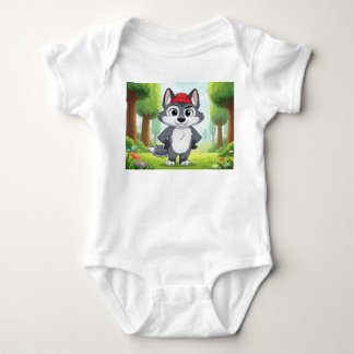Schattigee Cartoon Wolf Baby Bodysuit - Forest Wal