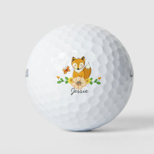 Schattigee Cartoon Woodland Fox en Flower Custom N Golfballen