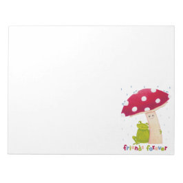 Schattigee cartoon zitkikker en paddenstoel in de  notitieblok