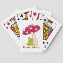 Schattigee cartoon zitkikker en paddenstoel in de 