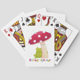 Schattigee cartoon zitkikker en paddenstoel in de  pokerkaarten