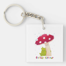 Schattigee cartoon zitkikker en paddenstoel in de  sleutelhanger