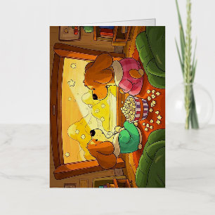 Schattigee cartoonhonden popcorn en film folie wenskaart