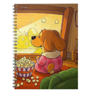 Schattigee cartoonhonden popcorn en film notitieboek