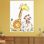 Schattigee Cartoons – Giraffe, leeuw en aap Canvas Afdruk (Insitu (Woonkamer))