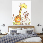 Schattigee Cartoons – Giraffe, leeuw en aap Canvas Afdruk (Insitu (Slaapkamer))