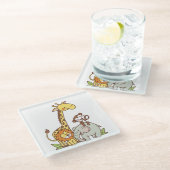 Schattigee Cartoons – Giraffe, leeuw en aap Glazen Onderzetter (Schuin)