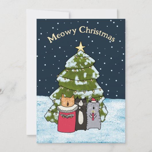 Schattigee Cat Christmas Carol Singers Flat Non-Ph Feestdagenkaart (Voorkant)