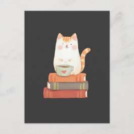 Schattigee Cat & Coffee Mok voor boekenliefhebbers Briefkaart