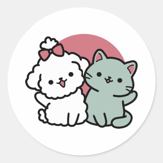 Schattigee Cat & Dog 'Fur-Real Friends Forever' On Ronde Sticker (Voorkant)