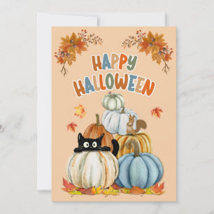Schattigee Cat en Retro pompoenen Happy Halloween Feestdagenkaart