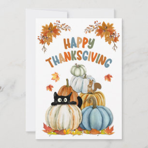 Schattigee Cat en Retro Pompoenen Happy Thanksgivi Feestdagenkaart