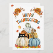 Schattigee Cat en Retro Pompoenen Happy Thanksgivi Feestdagenkaart (Voorkant / Achterkant)