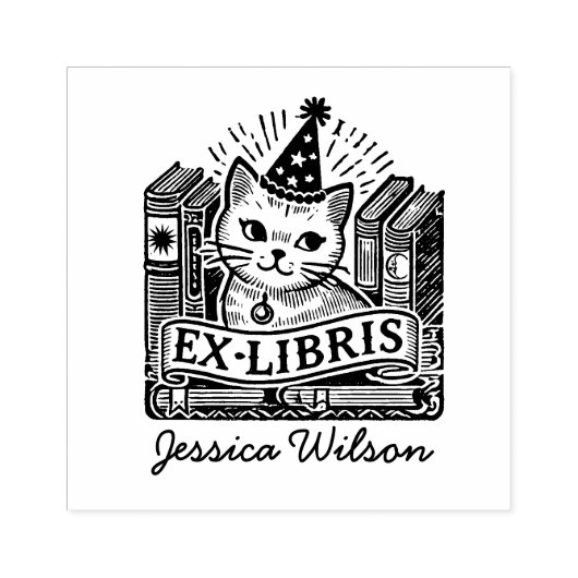 Schattigee Cat Exlibris Rubberstempel (Afrduk)