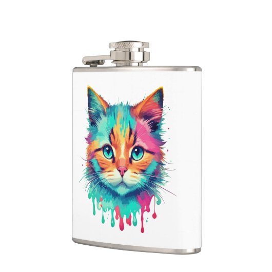 Schattigee Cat Face veelkleurig design-89059 Heupfles (Links)