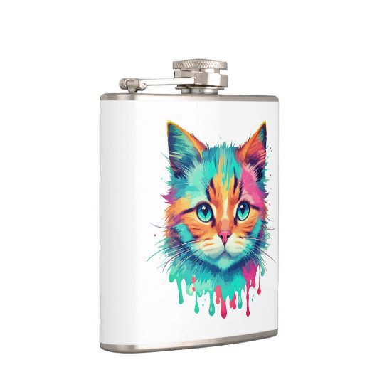 Schattigee Cat Face veelkleurig design-89059 Heupfles (Rechts)