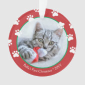 Schattigee Cat First Christmas Paw prints Rood Gro Ornament (voorkant)