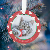 Schattigee Cat First Christmas Paw prints Rood Gro Ornament