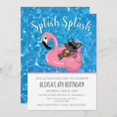 Schattigee Cat Flamingo Kinder Pool Party Verjaard Kaart (Voorkant / Achterkant)