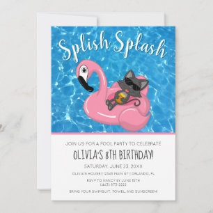 Schattigee Cat Flamingo Kinder Pool Party Verjaard Kaart
