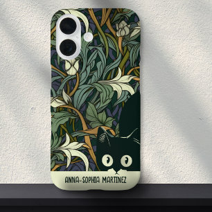 Schattigee Cat Floral Art Nouveau Groen Blauw Aang iPhone 16 Hoesje
