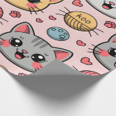 Schattigee Cat Gezichten Wrapping Paper - Kawaii K Cadeaupapier (Hoek)