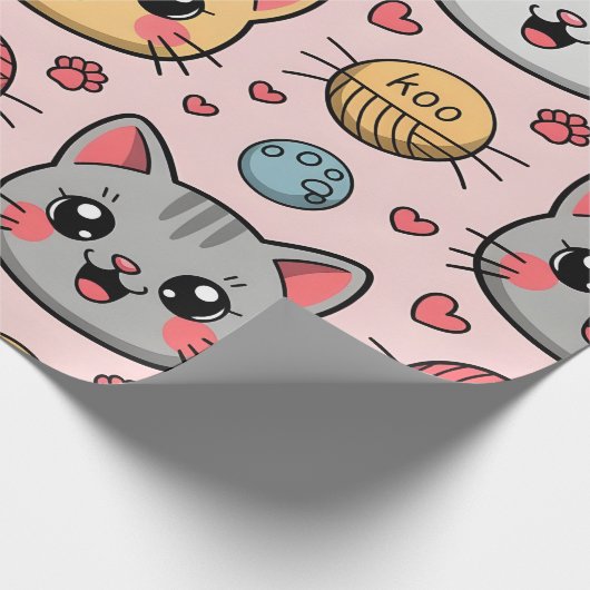Schattigee Cat Gezichten Wrapping Paper - Kawaii K Cadeaupapier (Hoek)