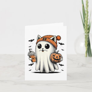 Schattigee Cat Ghost Iced Coffee Funny Ghost Hallo Kaart