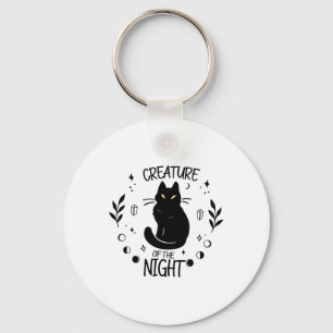 Schattigee Cat Halloween Night Herfst Wiccan Vrouw Sleutelhanger