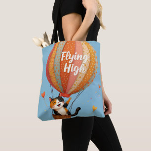 Schattigee Cat Hete Luchtballon Whimsical Art Draagtas