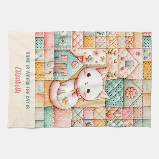 Schattigee Cat House Quilt Patchwork Pastel Custom Theedoek (Horizontaal)
