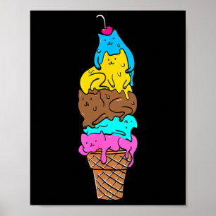 Schattigee Cat Ice Cream - Kitty Cat Dessert Shirt Poster