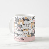 Schattigee Cat Kawaii Pattern Coffee Mok (Voorkant links)