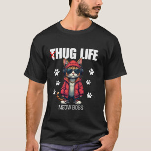 Schattigee Cat Knuffel Life Meow Boss Thug Gangste T-shirt