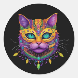 Schattigee Cat Mardi Gras Carnaval Cat Lover Ronde Sticker