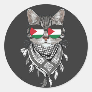 Schattigee Cat Palestine Flag Brillen Keffiyeh sja Ronde Sticker