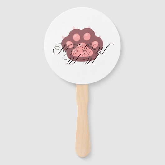 Schattigee Cat Paw "MEOW" Kalligrafie - Schattig K Handwaaier (Voorkant)