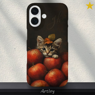 Schattigee Cat Peeking Appels Schilderen Aangepast iPhone 16 Hoesje