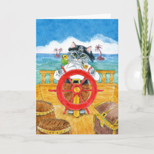 Schattigee Cat Pirate Budgie Caribbean Card Kaart