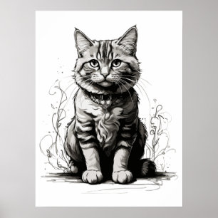 Schattigee Cat potlood schets Poster