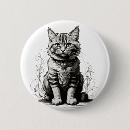 Schattigee Cat potlood schets Ronde Button 5,7 Cm