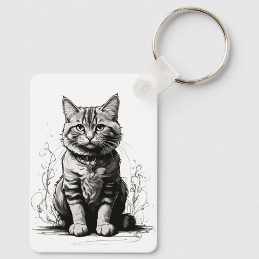 Schattigee Cat potlood schets Sleutelhanger (Achterkant)