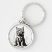 Schattigee Cat potlood schets Sleutelhanger (Voorkant)