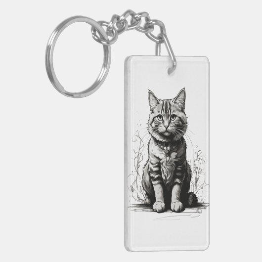 Schattigee Cat potlood schets Sleutelhanger (Voorkant Links)