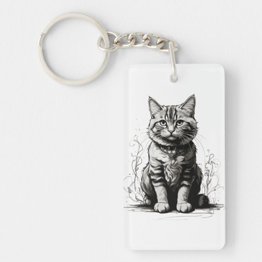 Schattigee Cat potlood schets Sleutelhanger (Voorkant)