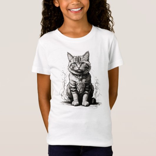Schattigee Cat potlood schets T-shirt (Voorkant)