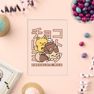 Schattigee Cat Riding Chocolademelk Karton Kawaii Acryl Uitnodigingen
