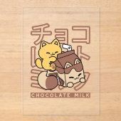 Schattigee Cat Riding Chocolademelk Karton Kawaii Acryl Uitnodigingen (Voorkant)